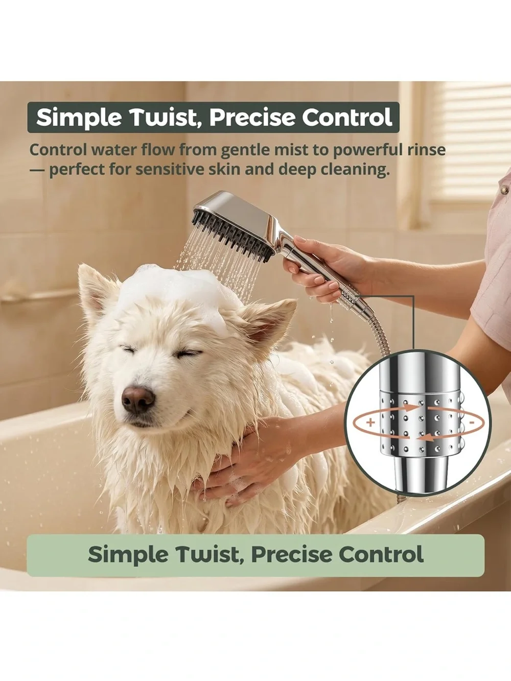Dog Shower Attachment for Thick Haired Dogs, Magnetic Tool-Free Holder & Ergonom